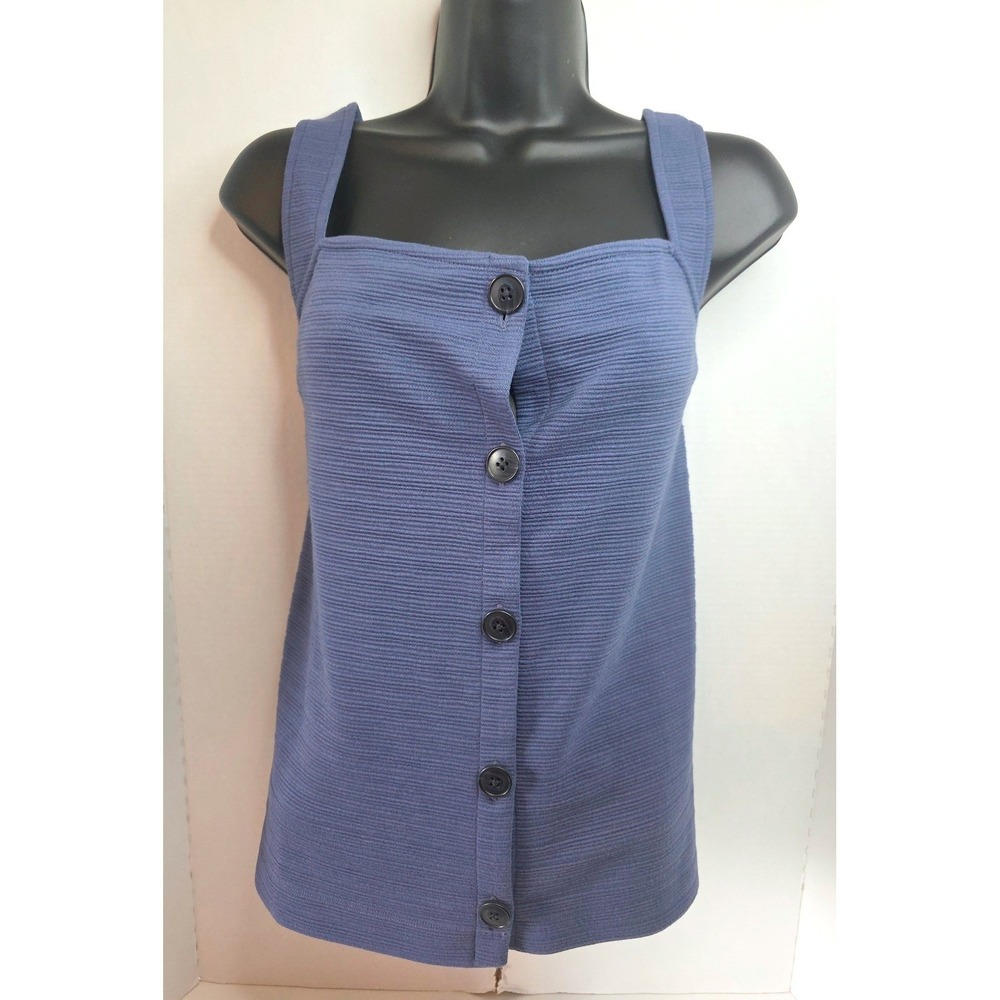 J.Crew Blue Textured Button Front Tank Top Square Neck AN188 XL New